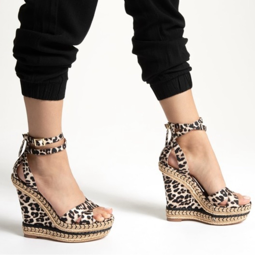 Leopard Print Wedge Sandals